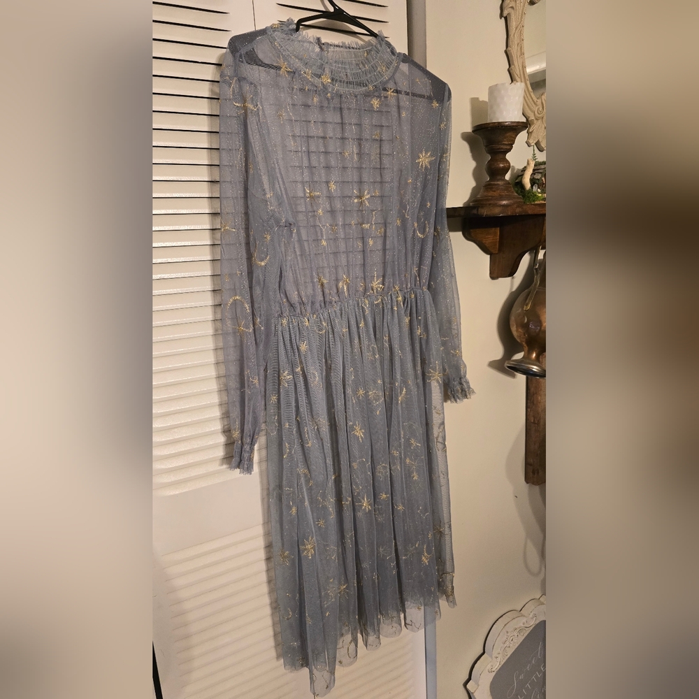 Chic Long Sleeve Starry Blue Dress